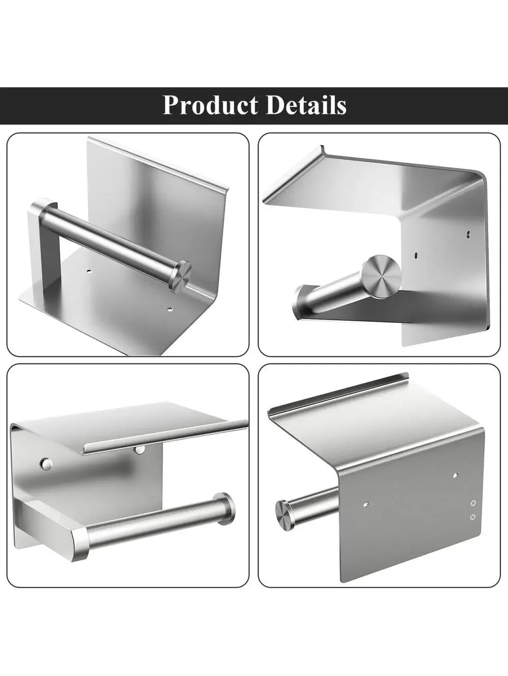 Wall Mounted Toilet Paper Holder with Phone Shelf Bathroom Double Roll Holder US